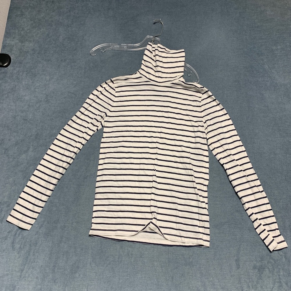 J.Crew Turtleneck Top Womens XS Black White Striped Long Sleeve Relaxed Fit